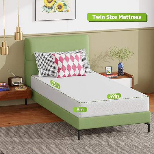 FDW 8 Inch Twin Mattress, Base Foam, Medium Firm Support, Breathable & Comfortable, Removable Washable Zipper Cover, Bed-in-a-Box,CertiPUR-US Certified