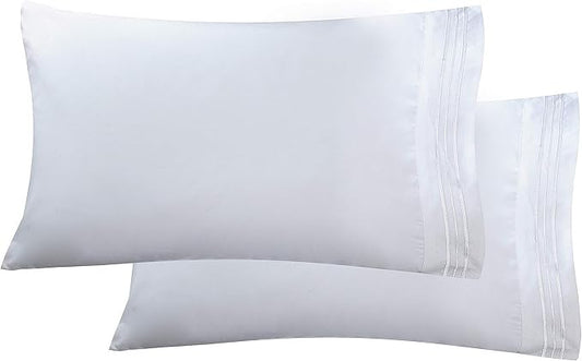 Elegant Comfort Luxury Ultra-Soft, Pillowcase Set - 1500 Premium Hotel Quality Microfiber Double Brushed - Wrinkle Resistant, Standard/Queen, White, 2 Count (Pack of 2)