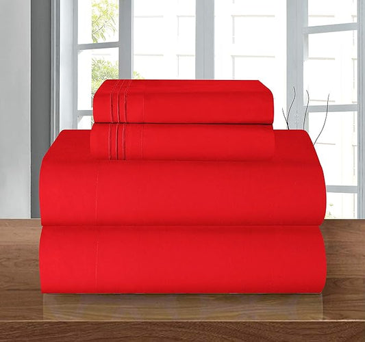 Elegant Comfort Luxury 1500 Premium Hotel Quality Microfiber 4-Piece Sheet Set - Wrinkle Resistant, All Around Elastic Fitted Sheet, Deep Pocket up to 16", Twin/Twin XL, Red