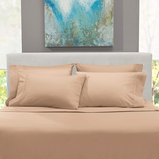 Hearth & Harbor Extra Deep Pocket Queen Sheets Sets - Fits Mattress 18-24 Inches Deep - Extra Deep Pocket Sheets - 6 Piece Queen Size - Taupe