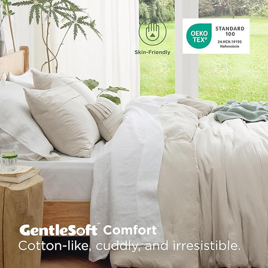 Bedsure Twin Comforter Set - 3 Pieces Pinch Pleat Bed Set, Beige Boho Bedding for All Season, 1 Soft Comforter, 1 Pillowcase, 1 Decorative Pillow