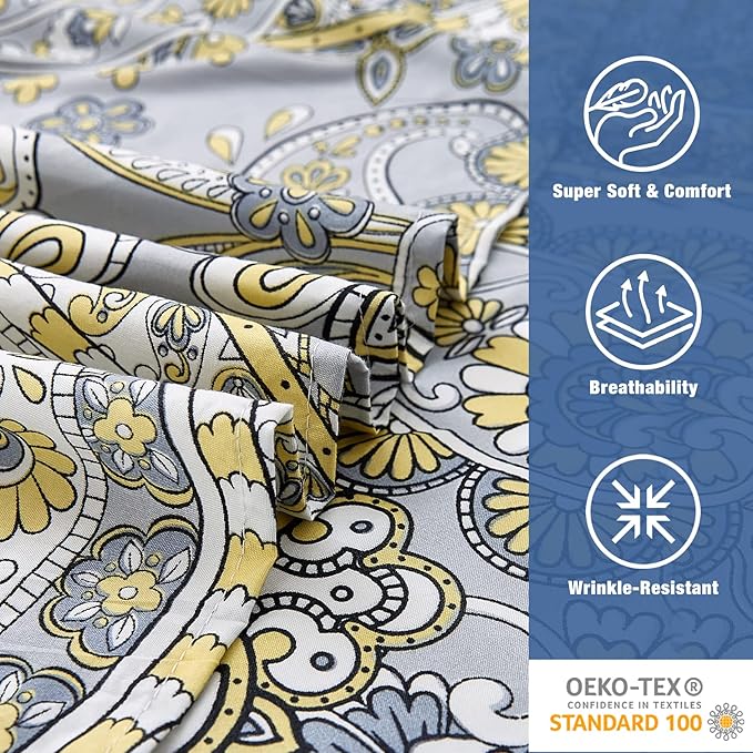 JSD Paisley Sheet Set King Size, 4 Piece Retro Pattern Microfiber Bedding Sheets Extra Deep Pocket