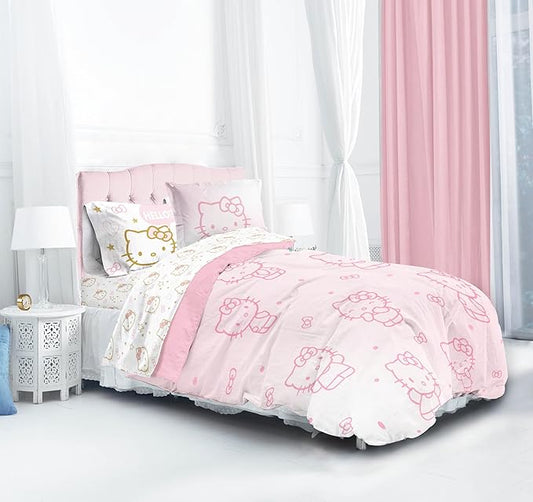Jay Franco Hello Kitty Full Comforter Set - 7 Piece Bedding Includes Sheet Set & Pillow Covers - Super Soft Pink Bedding