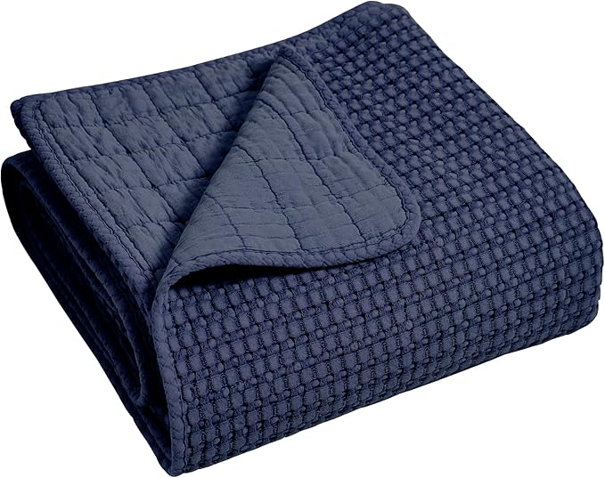 Levtex Home Mills Waffle Queen Bedspread Set (104x106in) with 2 Pillow Shams (26x20in) - Navy - 100% Cotton Queen Size Bedspread Set - Lightweight, Soft, Pre-Washed