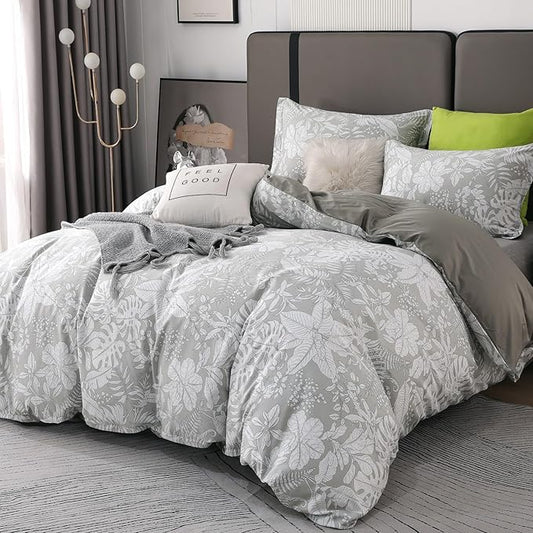 OAITE Duvet Cover Set King Size Floral Pattern 600 Thread Count Ultra Soft 100% Long Staple Cotton Duvet Cover Sets 3-PC, Breathable Duvet Cover with Zipper Closure & Corner Ties