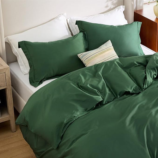 Bedsure Cooling Duvet Cover King - Moisture Wicking and Silky Eucalyptus Lyocell Cotton Hybrid Comforter Cover Set for Hot Sleeper - Buttery Soft and Breathable, Cooling Bedding Set, Forest Green