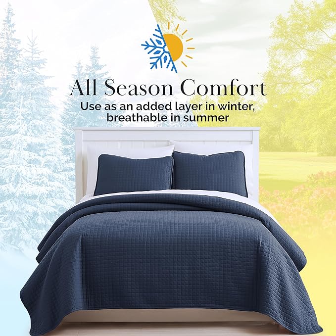 Southshore Fine Living, Inc. Lightweight Quilt King Size Bedding Set, Pet Hair Resistant Bedding Oversized King Size Quilt Coverlet Set w/2 Shams, Blue Coverlet Quilted Bedspread, Dark Blue Quilts