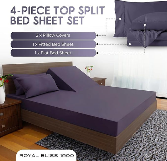 Top Split Flex Head King Size Sheet Set - Egyptian Quality Ultra-Soft Bed Sheets | Double Brushed | Deep Pockets- Easy Fit - 4 Piece Set- Fade Resistant (Plum)