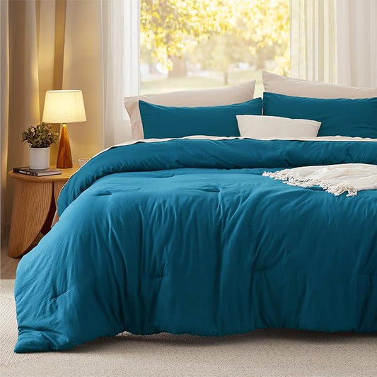 Bedsure Queen Comforter Set, Teal Soft Prewashed Bedding for All Seasons, 3 Pieces GentleSoft™ Bed Set, 1 Lightweight Comforter (90"x90") and 2 Pillowcases (20"x26")