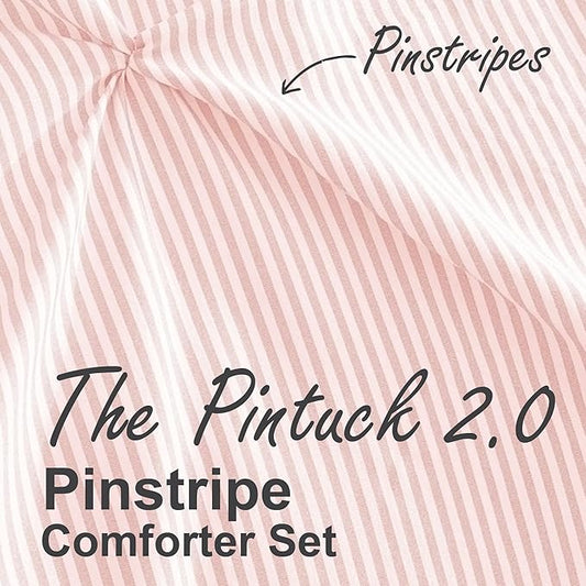 Swift Home Pinstripe Twin/Twin XL Peach Pink Comforter Set - Classic Pintuck Bedding Set - 2 Pieces Bed Linen, 1 Comforter and 1 Pillow Sham