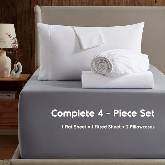 Nestl Full Sheet Set - Luxury 1800 Ultra-Soft Microfiber Full Bed Sheets - Double Brushed - Deep Pockets - Easy Fit - 4 Piece Set - Bedding Sheets & Pillowcases (Full, White)