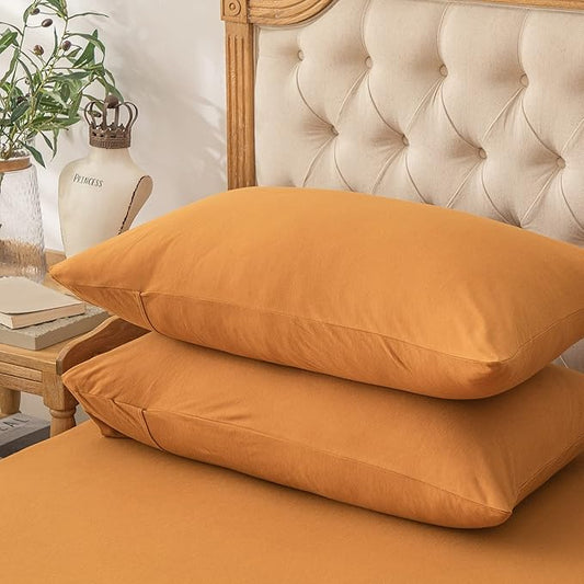 PURE ERA Jersey Knit Pillowcases 100% T-Shirt Cotton Super Soft Comfy Breathable, Set of 2, Standard 20" x 26", Solid Burnt Orange