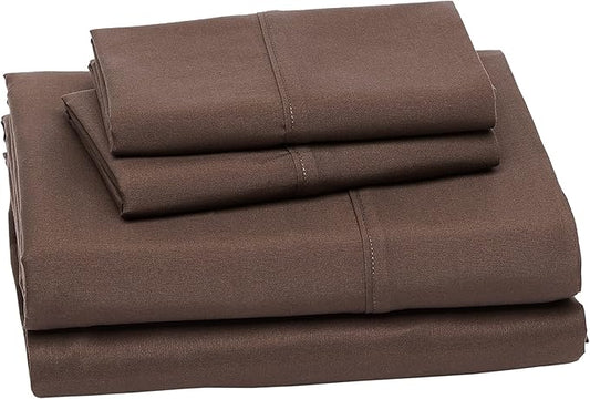 Amazon Basics Breathable Ultra-Soft Microfiber 4 Piece Bed Sheet Set with 14-Inch Deep Pockets, Machine Washable, Wrinkle Resistant, King, Chocolate, Solid