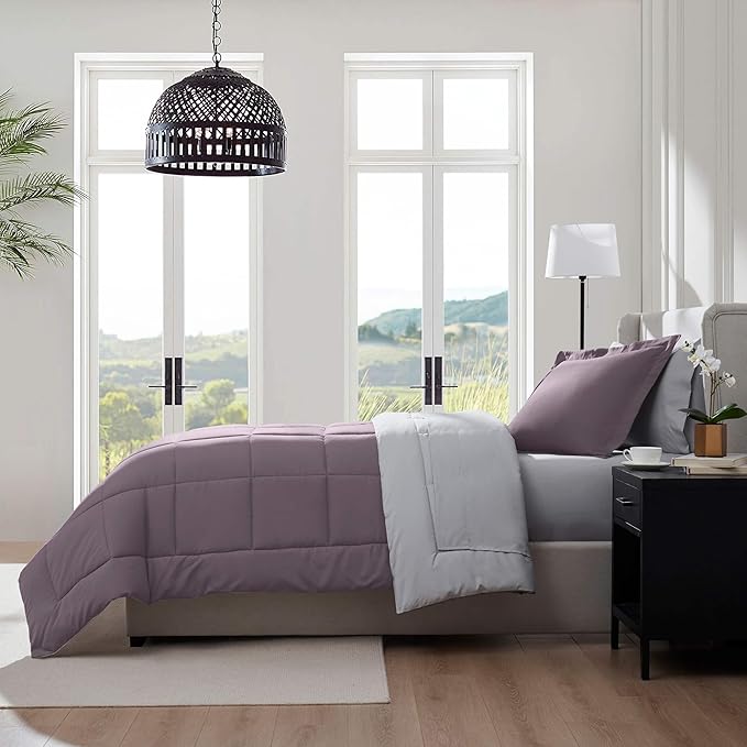 Nestl 5 Piece Twin Comforter Set – Dusty Purple Reversible Bed in a Bag – Complete Twin Size Bedding Set with Sheets, Pillowcase and Sham