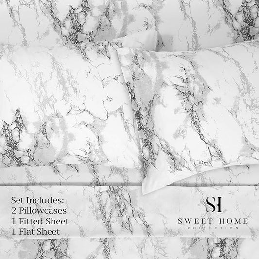 1500 Supreme Collection Extra Soft Marble Print 4-Piece Sheet Set- Luxury Bed Sheets Set with Deep Pocket Wrinkle Free Bedding, King Size