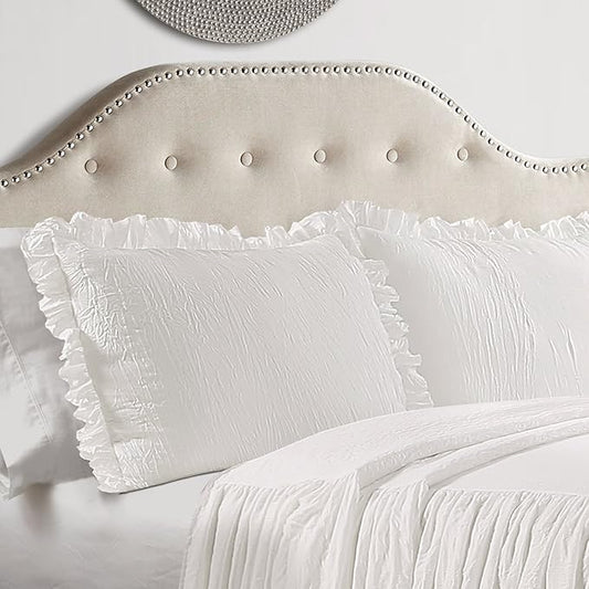 Lush Decor Ruffle Skirt Bedspread Set - 3-Piece Luxurious Farmhouse Bedding - Elegant Ruffle Detail - Timeless Style - Soft Lightweight Sheets - King, White