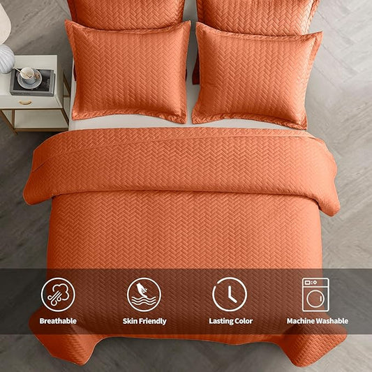 Maple&Stone Quilt Set Twin Size, Burnt Orange Lightweight Bedspread Ultrasonic Chevron Pattern Light Coverlet for All Season Comforter Bedding Decor - 2 Piece Twin Bed Cover Sets
