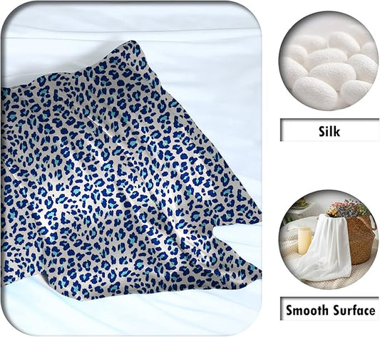 Mulberry Silk Pillowcase for Hair and Skin Standard Size Leopard Print Pillow Cases with Zipper Soft Breathable Smooth Cooling Covers for Sleeping (Blue Leopard, 20"X 26",1Pcs)