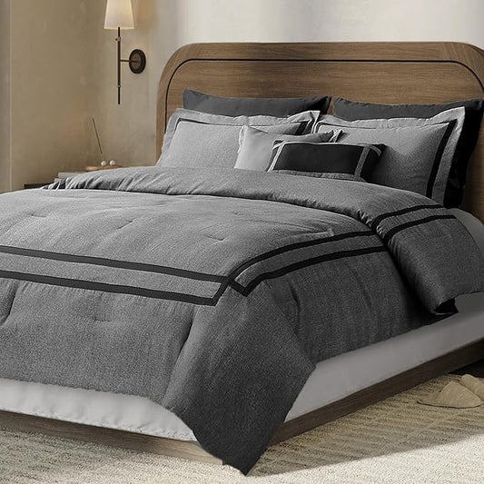 Wonderful Hotel Comforter Set King 8-Piece Gray Hydro-Brushed Wooly Feel Modern Luxury Bedding Comforter with Matching Fitted Sheet,Flat Sheet,Pillow Sham,Decorative Pillows for All Seasons
