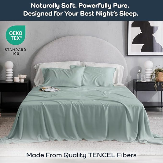 Olive + Crate Tencel Lyocell Eucalyptus Sheets King Size - Cooling Tencel Sheets for Hot Sleepers with 18 Inch Deep Pocket Fit - Eucalyptus 4-Piece Set