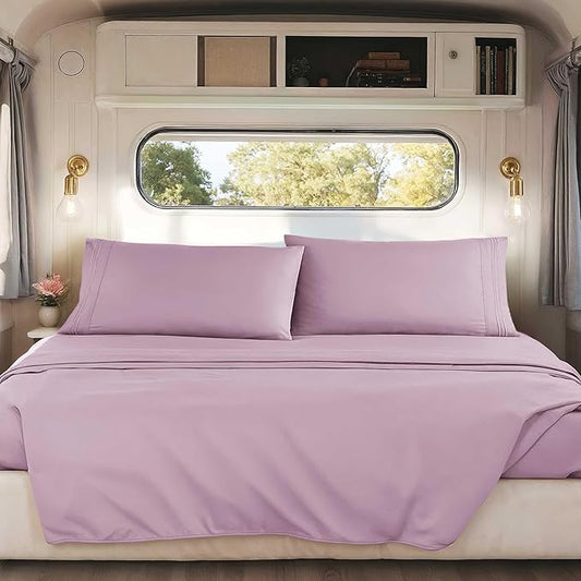 Clara Clark RV Short Queen Sheets - Hotel Luxury 6 Piece Bed Sheets for Short Queen Size Bed - Soft Bedding Sheets & Pillowcases, Fits Low Mattress up to 10 inch deep. Short Queen, Dusty Purple