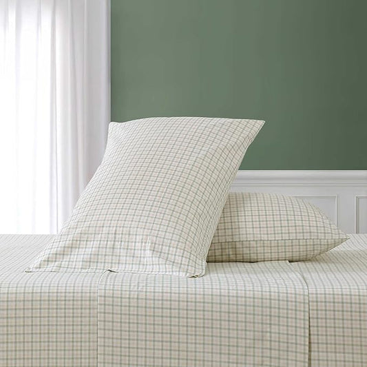 Nautica - Full Size Sheets Set, Crisp & Tailored Coastal Bedding with a Smooth Cotton Percale, Bed Sheets with Matching Pillowcases & Fitted Sheet (Calm Seas Gingham Green)