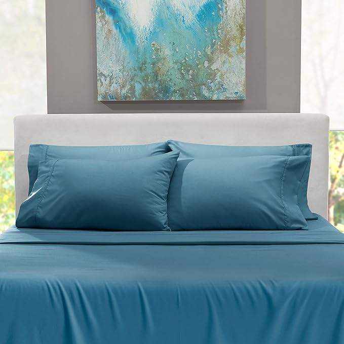 Hearth & Harbor Extra Deep Pocket Sheets - Fits Mattress 18-24 Inches Deep - Extra Deep Pocket Split King Size Sets - 7 Piece Split King Size - Blue Heaven
