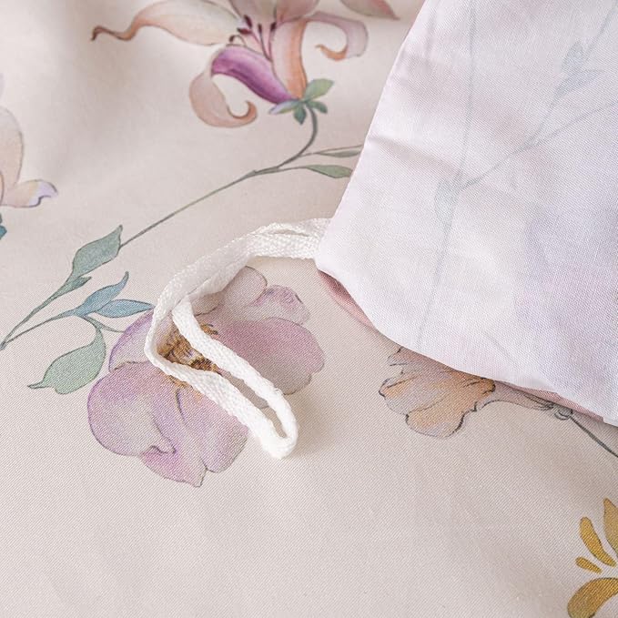 OAITE Duvet Cover Set Queen Size Floral Pattern Ultra Soft 100% Cotton Duvet Cover Sets 3-PC, Breathable Duvet Cover with Zipper Closure & Corner Ties(2 Pillow Shams,1 Duvet Cover)