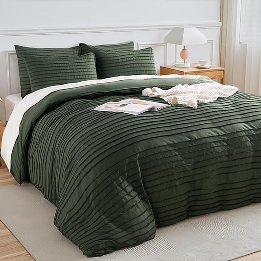 NEXHOME PRO Duvet Cover King,3 Pieces Boho Tufted Duvet Cover Set, Soft and Lightweight 100% Washed Microfiber Comforter Cover Set for All Season(Olive Green,104 x 90)-No Comforter