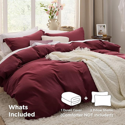 Bedsure Winery Duvet Cover King Size - 3 Pieces Prewashed Extra Soft Bedding Set, Includes 1 Duvet Cover 104x90 Inches with Zipper Closure & 2 Pillow Shams, Comforter Not Included