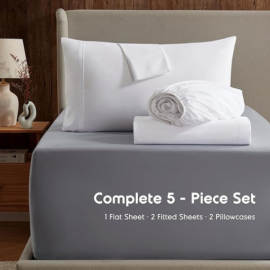 Nestl Split King Sheet Set - 1800 Ultra-Soft Microfiber Bed Sheets - Double Brushed - Deep Pockets - Easy Fit - 5 Piece Set - Bed Sheets & Pillowcases (Split King Size, White)
