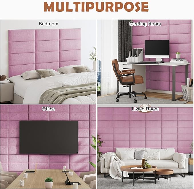 IFNOW Wall Mounted Headboard, Peel and Stick Panels, Light Pink, Queen | 3D Soundproof Acoustic Padding, Reusable and Removable Tufted fabric Bed Headboard for bedroom (9 Panels, 10" x 24")