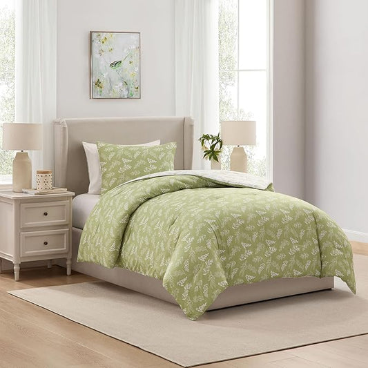 Nestl Twin/Twin XL Comforter Set - Sage Green Bed in a Bag Twin, 2 Pieces Reversible Bed Set, Soft Floral Bedding Set for College Dorm, All Season Botanical Comforters with Pillow Sham