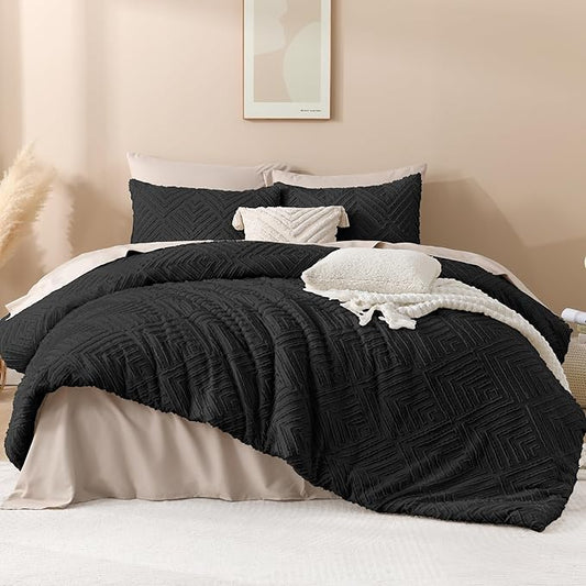 Andency Oversized King Comforter 128''x120'', 3 Pieces Black Boho Bedding Set & Collections, All Season Soft Farmhouse Tufted Fluffy Bed Set (1 Comforter, 2 Pillowcases)