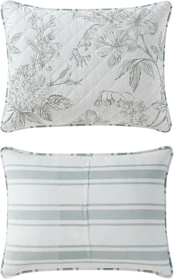 Martha Stewart - King Quilt Set, 100% Cotton Reversible Bedding Set, Incredibly Soft Feel for Year Round Comfort, 3 Piece Bed Set with Matching Pillowcases (Vine Flora Green)