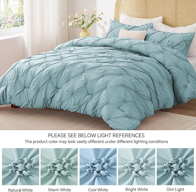 BEDELITE Dusty Blue Twin Comforter Set - 2 Peices Boho Pintuck Bedding Comforter Sets, Lightweight Soft & Warm Twin Bedding Sets with 1 Pillowcase for All Season