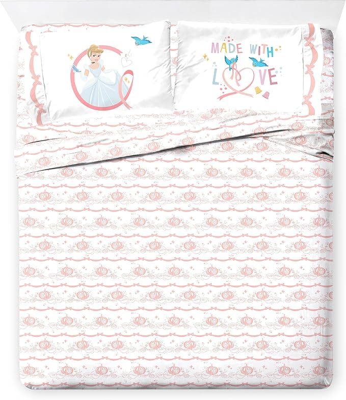 Jay Franco Kids Comforter Set Includes Sheets and Pillow Covers - Soft and Cozy Bed Set for Stylish Room Decor, Pink - Princess Cinderella, 7 Piece Full Size Bedding