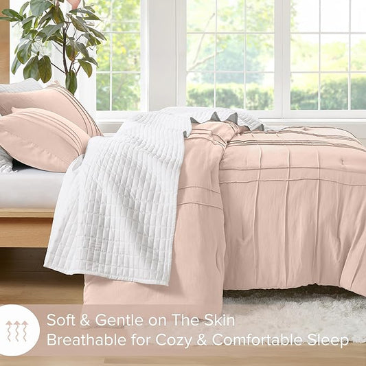 Comfort Spaces Blush Cal King Size Comforter Set - 3 Pieces Pintuck Pleated Bedding Sets, All Season Lightweight, Extra Softness Pre-Washed Microfiber Cal King Bed Set, Shams, Cal King