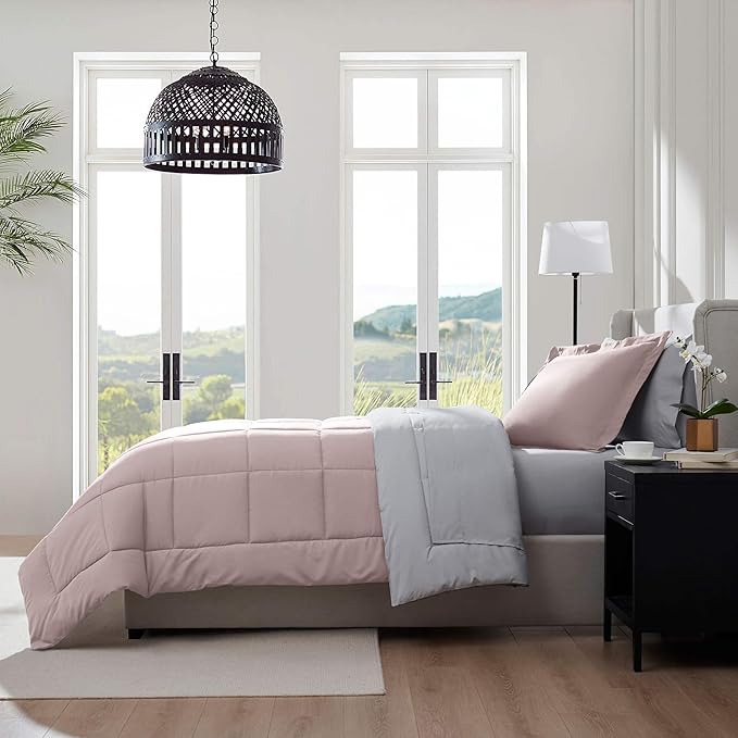 Nestl 5 Piece Twin Comforter Set – Blush Pink Reversible Bed in a Bag – Complete Twin Size Bedding Set with Sheets, Pillowcase and Sham