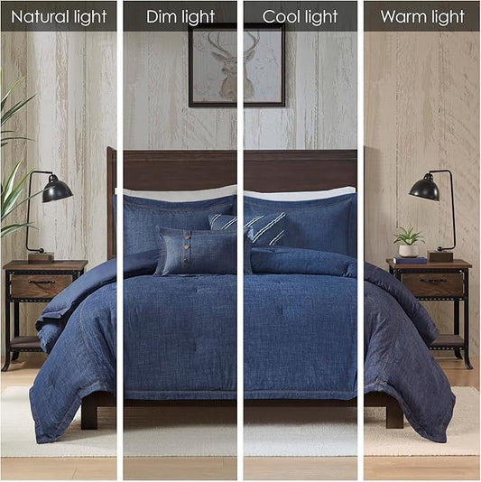Woolrich Rustic Lodge Cabin Comforter Set - All Season Down Alternative Warm Bedding Layer and Matching Shams, Oversized Twin, Perry, Denim Blue