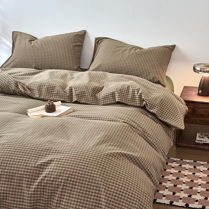 Gingham Twin XL Duvet Cover Set Sage Green Washed Cotton Comforter Cover Twin XL Plaid Checkered Country Zipper Duvet Cover Set with Corner Ties Boho Soft Bedding Set for Boys Duvet Protector