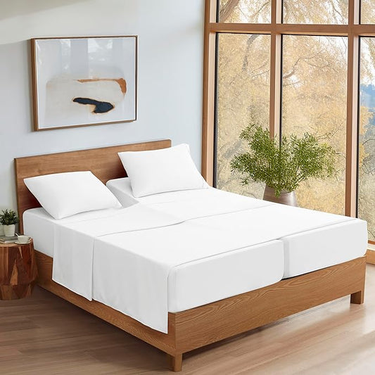 UGG Hedi Split King Sheet Set 5-Piece Luxury Cooling Sheets Deep Pockets Premium Bedding with 2 Shams Hypoallergenic Machine Washable Soft Lightweight Bed Set for Adjustable Bed, Split King, White