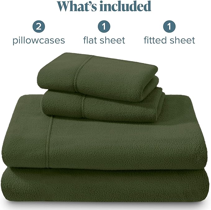 Bare Home Super Soft Fleece Sheet Set - King Size - Extra Plush Polar Fleece, No-Pilling Bed Sheets - All Season Cozy Warmth (King, Cypress)