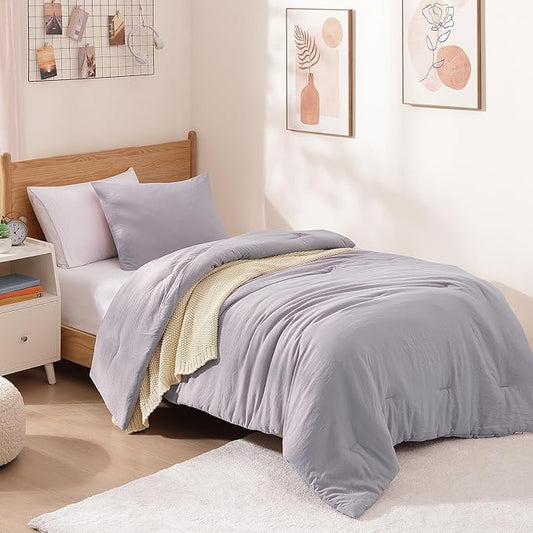 WRENSONGE Twin/Twin XL Comforter Set - 2 Pieces Lilac Comforter Prewashed Soft Lightweight for All Seasons,Fluffy Down Alternative Twin XL Comforter with 1 Pillow Sham