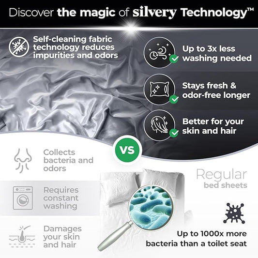Silvery Silver Infused Bed Sheets Set - Ultra-Soft Temperature-Regulating Fabric with Self-Cleaning Technology™ That Stays Fresh 3X Longer for Hygienic Sleep