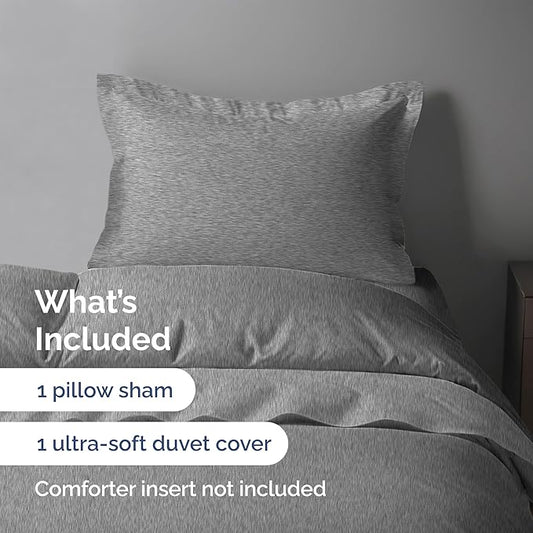 Duvet Cover Twin/Twin XL Size Set - Extra Soft Twin/Twin XL Duvet Cover 68" x 90" with 1 Pillow Sham - Hotel Luxury, Easy Care, Fade Free w/ Zipper Closures & Ties - Cozy & Breathable (Heathered Grey)