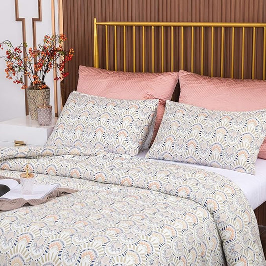 CLOTHKNOW Boho Aztec Queen Comforter Set Ivory Bedding Comforter Sets Geometric Bed Comforter with 2 x Pillow Cases