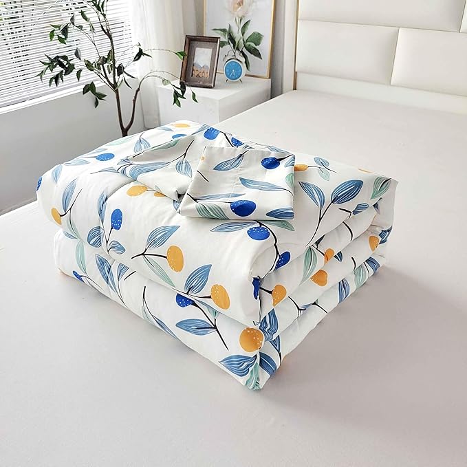 SDIII 3PCS Blue Floral Comforter Set Queen, Soft Microfiber Lightweight Blue Floral Comforter Queen, Vintage Coquette Bedding Quilt Set for All Season