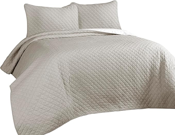 Lush Decor Ava Quilt Diamond Pattern Solid 3 Piece Oversized Bedding Blanket Bedspread Set - Full/Queen - Gray