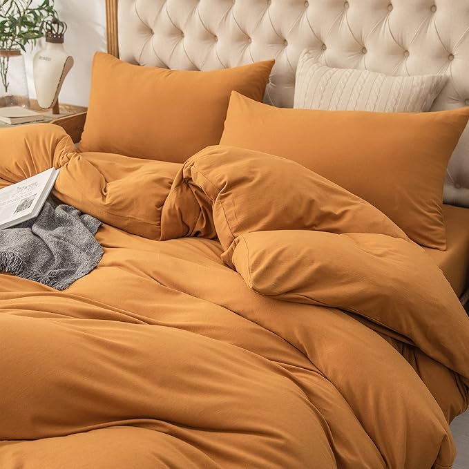 PURE ERA Jersey Knit Pillowcases 100% T-Shirt Cotton Super Soft Comfy Breathable, Set of 2, King 20" x 36", Solid Burnt Orange